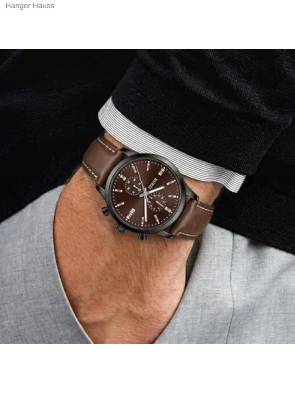 Men's Leather Chronograph Quartz Watch - Classic Multifunctional Lightweight,